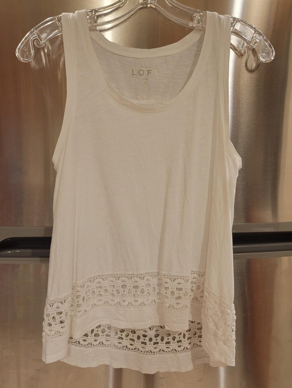 Womens Loft Sleeveles Tshirt in Small White cotton jersey knit Danica Sleeveless